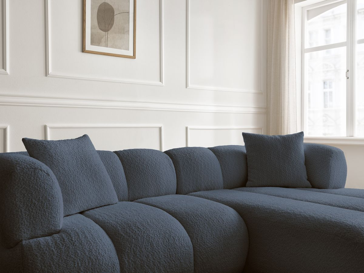 Canapé d'angle PAMIRA bouclette avec pouf bleu foncé — vue 6