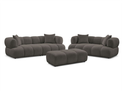 Ensemble canapé droit fixe 3 + 2 places PAMIRA tissu bouclette avec pouf