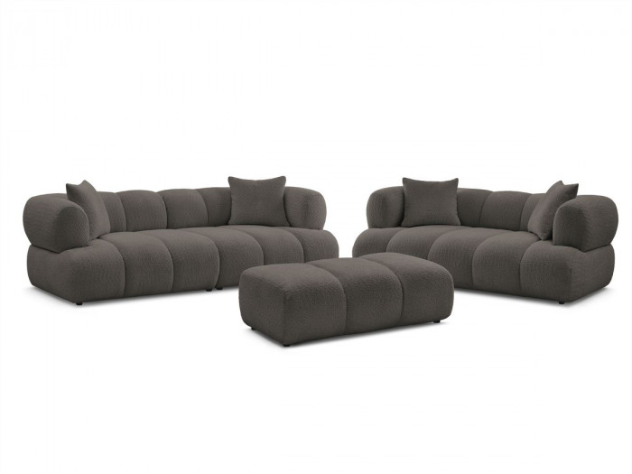 Ensemble canapé droit fixe 3 + 2 places PAMIRA tissu bouclette avec pouf
