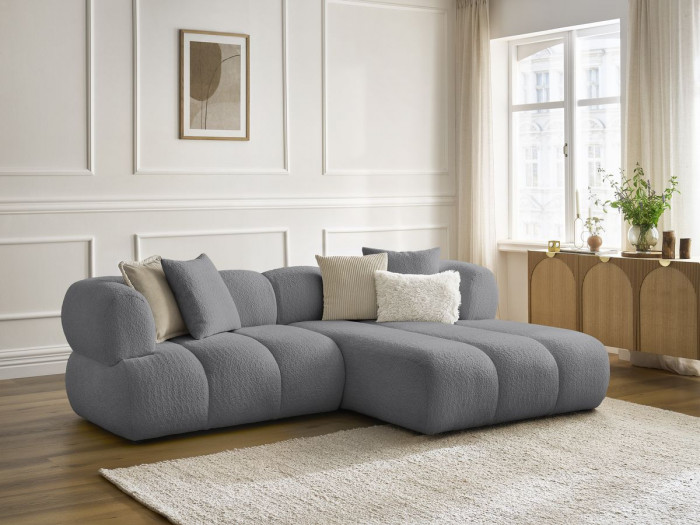 Canapé d'angle fixe PAMIRA tissu bouclette