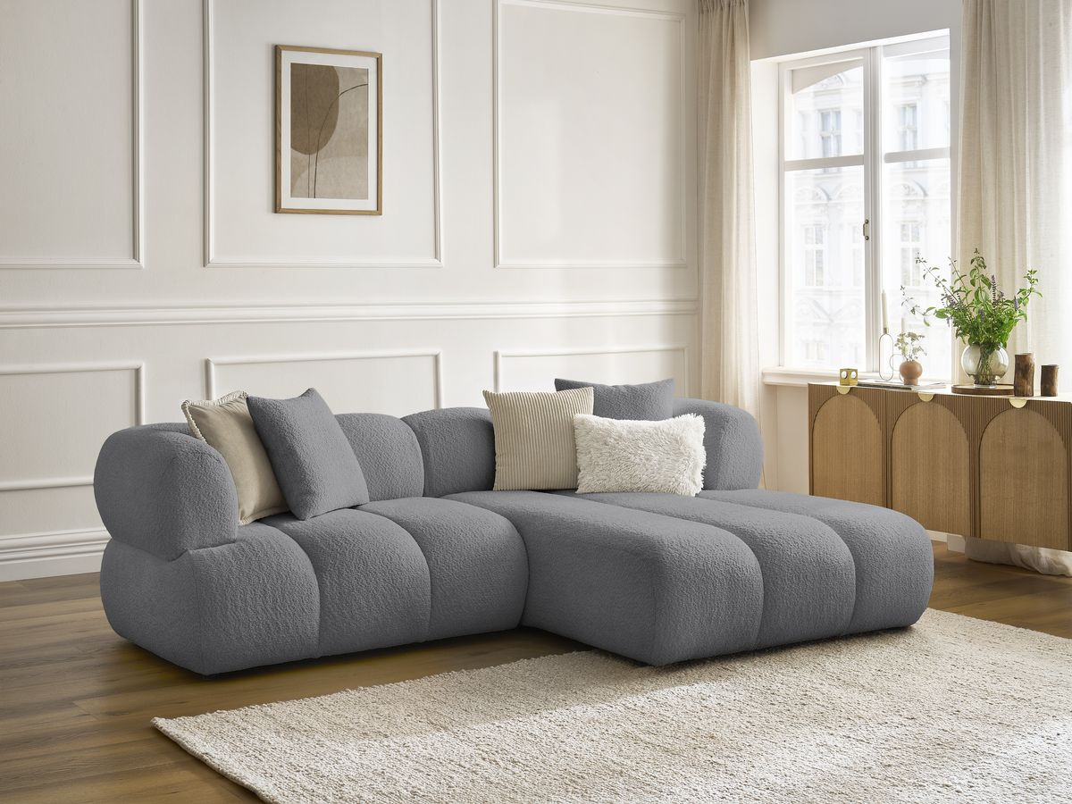 Canapé d'angle PAMIRA bouclette gris foncé
