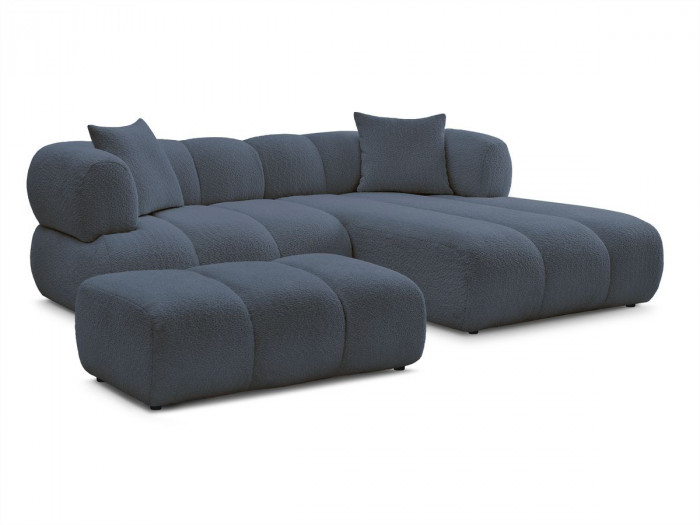 Canapé d'angle fixe PAMIRA tissu bouclette avec pouf