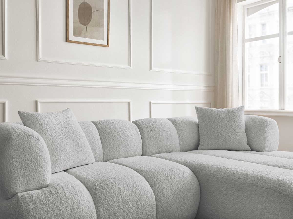 Canapé d'angle PAMIRA bouclette avec pouf gris clair — vue 6