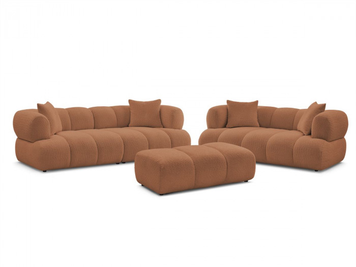 Ensemble canapé droit fixe 3 + 2 places PAMIRA tissu bouclette avec pouf
