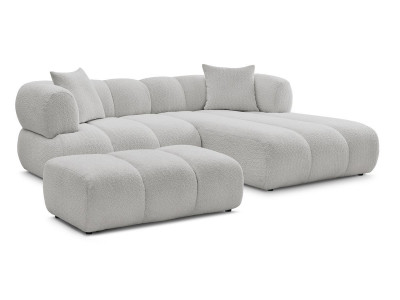 Canapé d'angle fixe PAMIRA tissu bouclette avec pouf