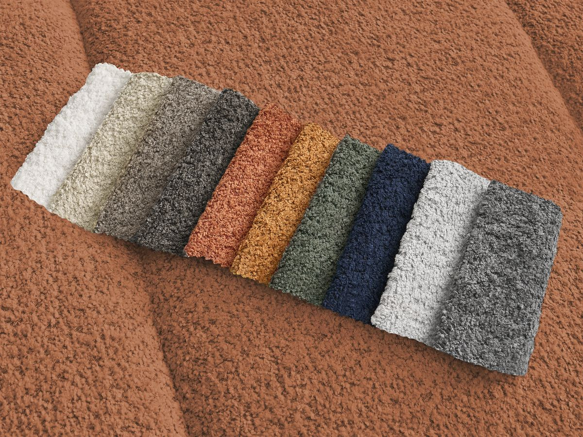 Ensemble canapé droit 3 + 2 places PAMIRA bouclette avec pouf orange — vue 4