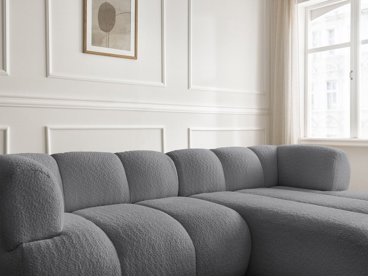 Canapé d'angle PAMIRA bouclette avec pouf gris foncé — vue 5