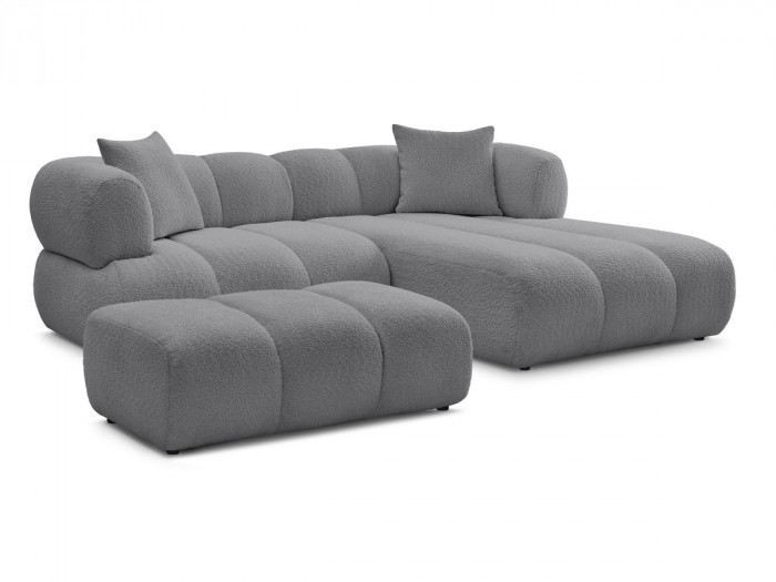 Canapé d'angle fixe PAMIRA tissu bouclette avec pouf