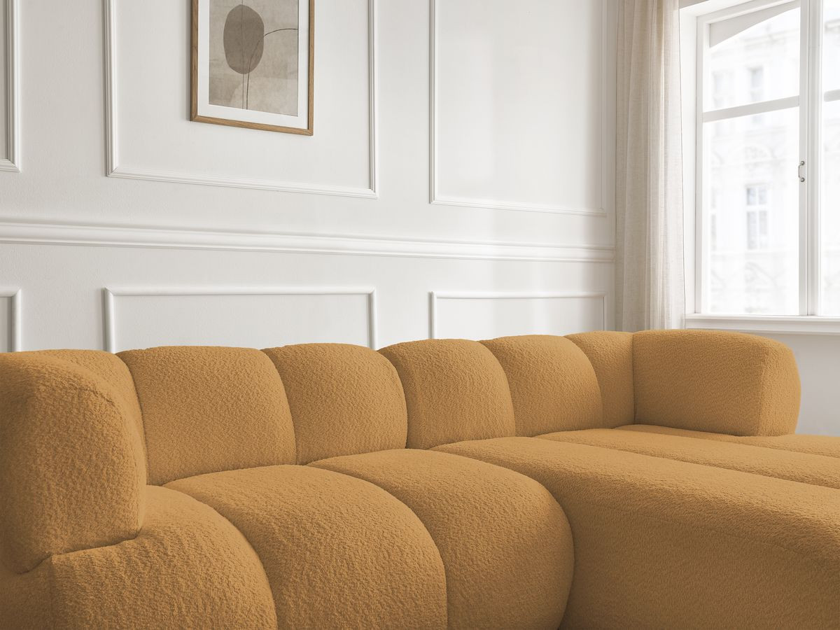 Canapé d'angle PAMIRA bouclette avec pouf jaune — vue 5