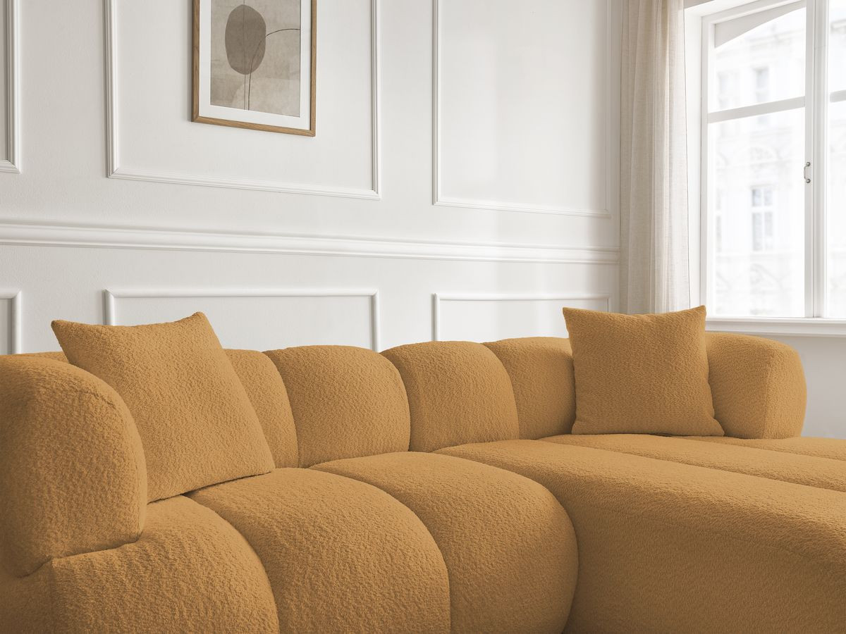 Canapé d'angle PAMIRA bouclette avec pouf jaune — vue 6