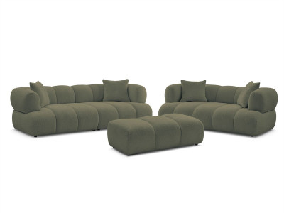 Ensemble canapé droit fixe 3 + 2 places PAMIRA tissu bouclette avec pouf