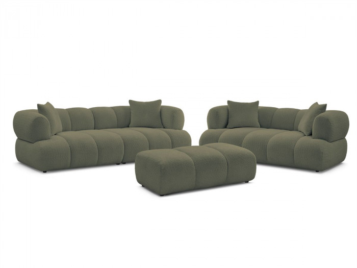Ensemble canapé droit fixe 3 + 2 places PAMIRA tissu bouclette avec pouf