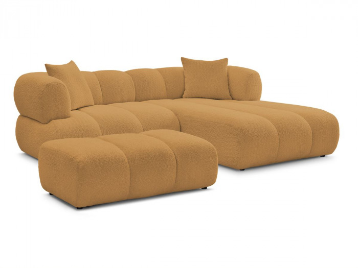Canapé d'angle fixe PAMIRA tissu bouclette avec pouf