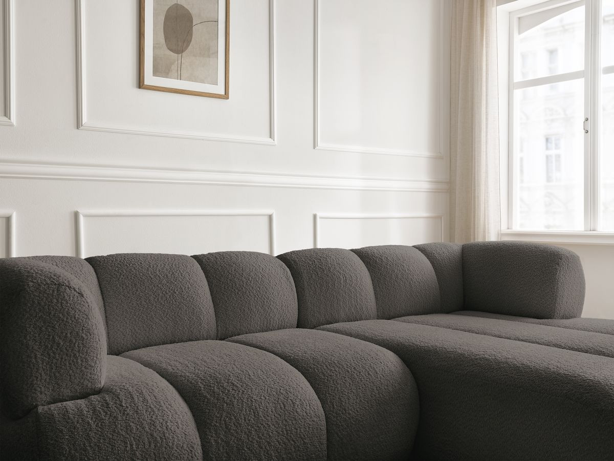 Canapé d'angle PAMIRA bouclette avec pouf marron — vue 5