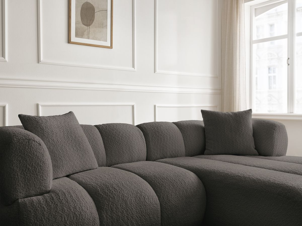 Canapé d'angle PAMIRA bouclette avec pouf marron — vue 6