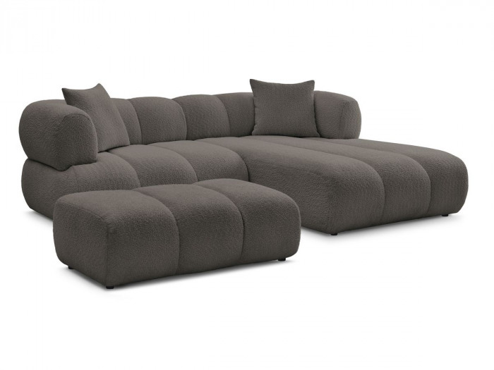 Canapé d'angle fixe PAMIRA tissu bouclette avec pouf