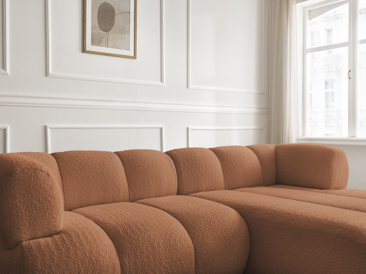 Canapé d'angle PAMIRA bouclette avec pouf orange — vue 5