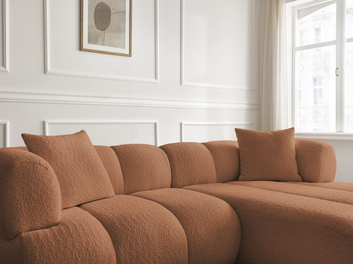 Canapé d'angle PAMIRA bouclette avec pouf orange — vue 6