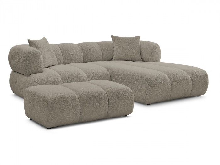 Canapé d'angle fixe PAMIRA tissu bouclette avec pouf