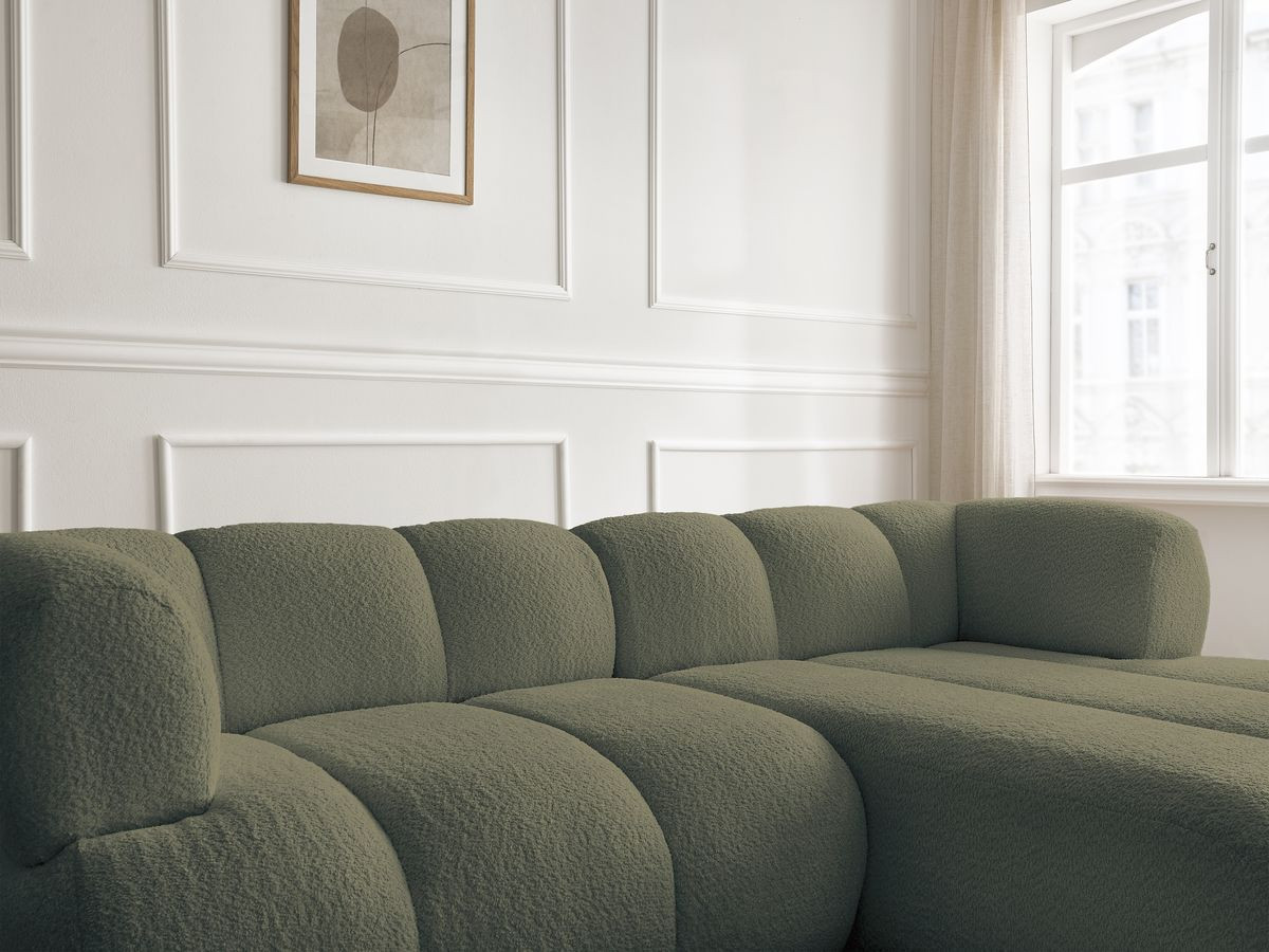 Canapé d'angle PAMIRA bouclette avec pouf vert — vue 5