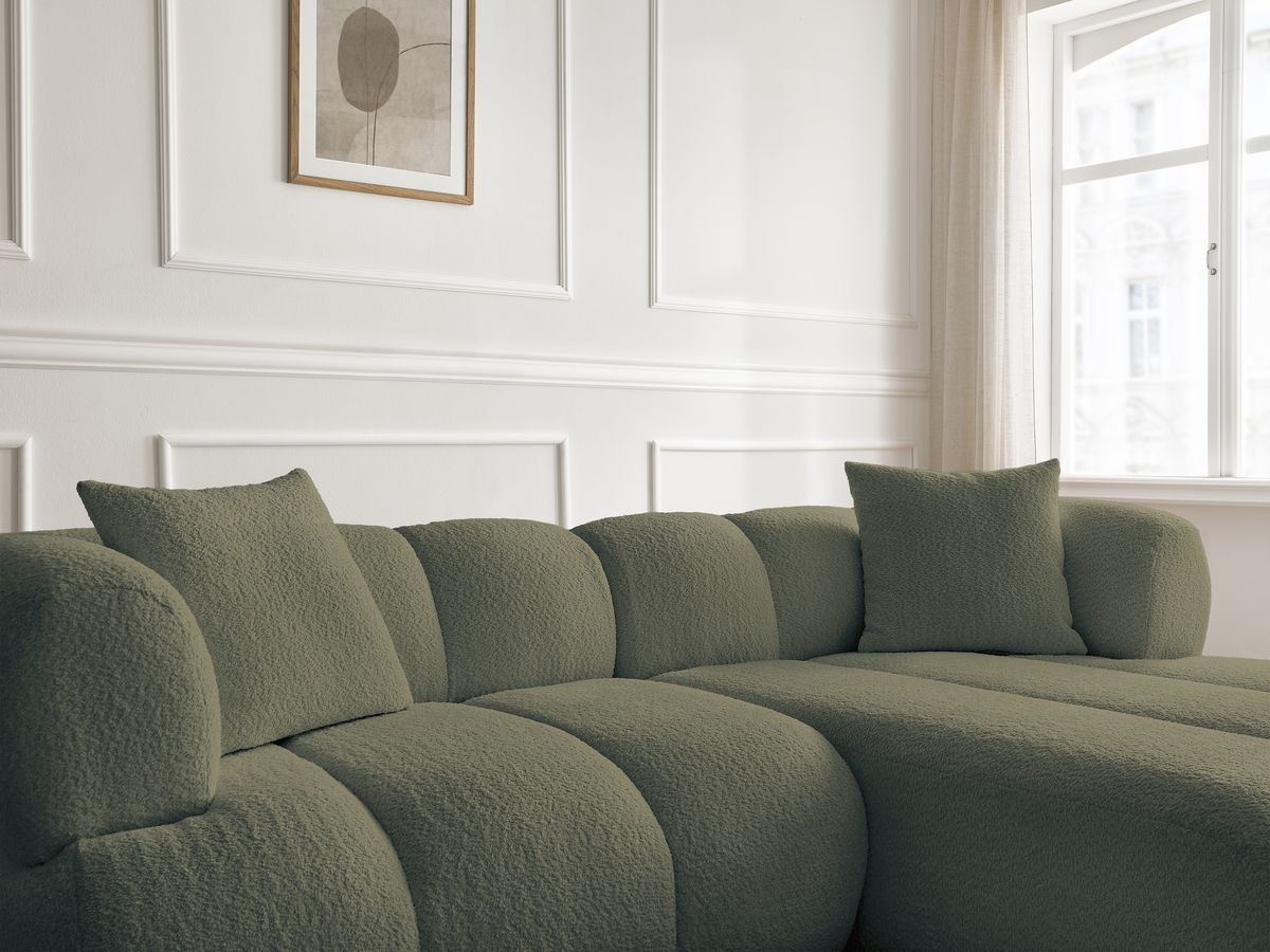 Canapé d'angle PAMIRA bouclette avec pouf vert — vue 6