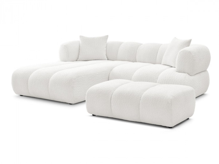Canapé d'angle fixe PAMIRA tissu bouclette avec pouf