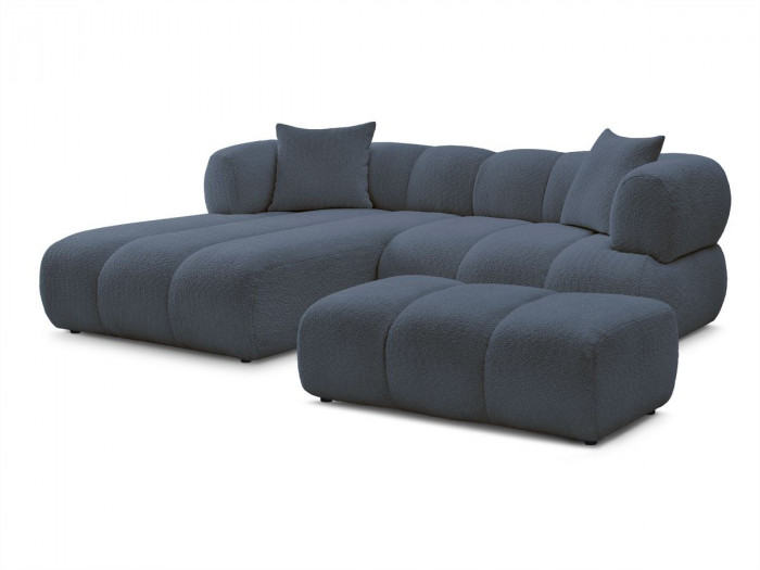 Canapé d'angle fixe PAMIRA tissu bouclette avec pouf