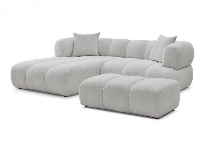 Canapé d'angle fixe PAMIRA tissu bouclette avec pouf