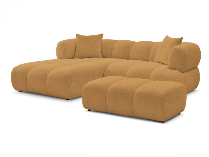 Canapé d'angle fixe PAMIRA tissu bouclette avec pouf