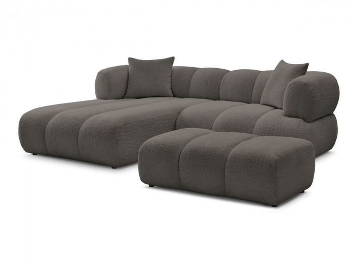 Canapé d'angle fixe PAMIRA tissu bouclette avec pouf