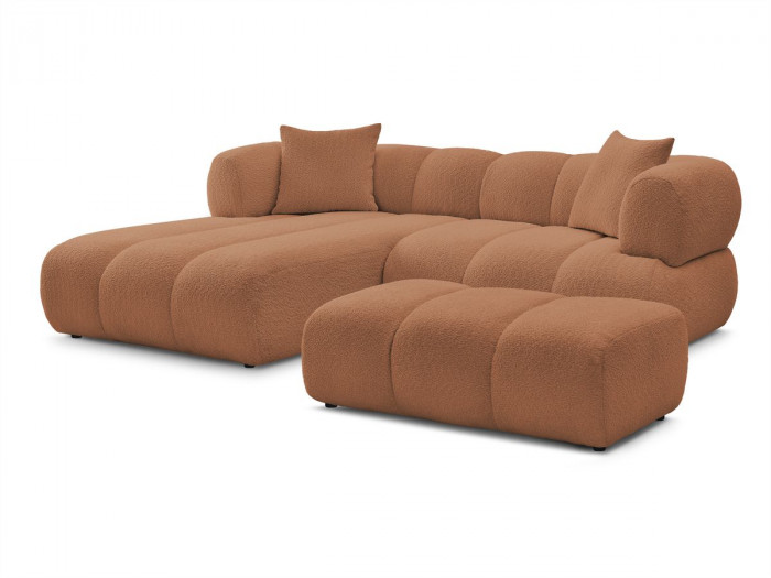 Canapé d'angle fixe PAMIRA tissu bouclette avec pouf