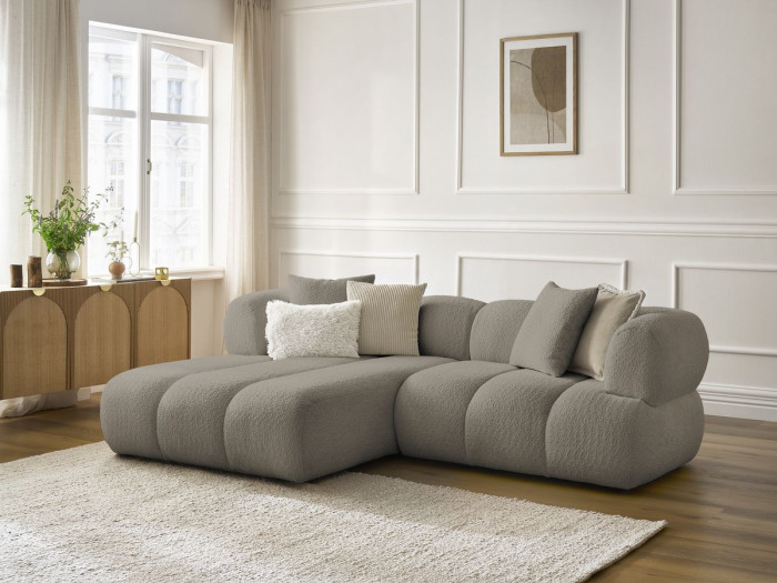 Canapé d'angle fixe PAMIRA tissu bouclette
