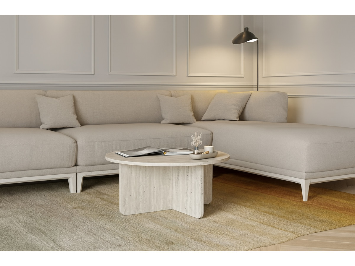 Table basse D.80 cm LECCE effet travertin