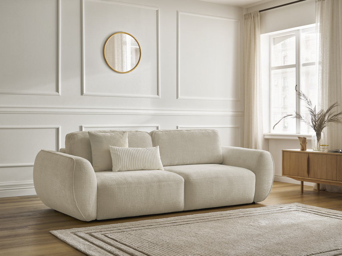 Canapé droit convertible 3 places DENISE texturé beige