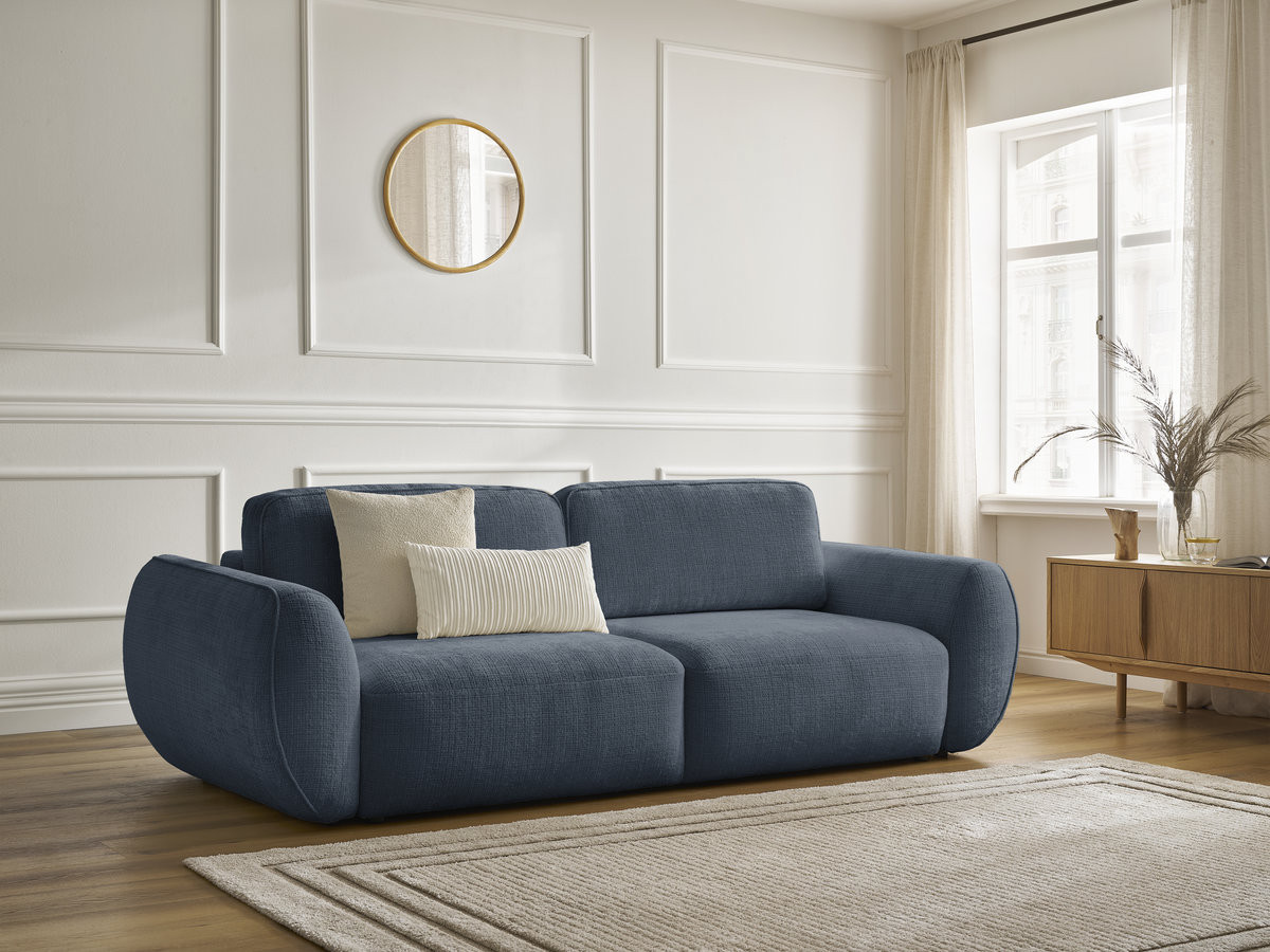 Canapé droit convertible 3 places DENISE texturé bleu foncé