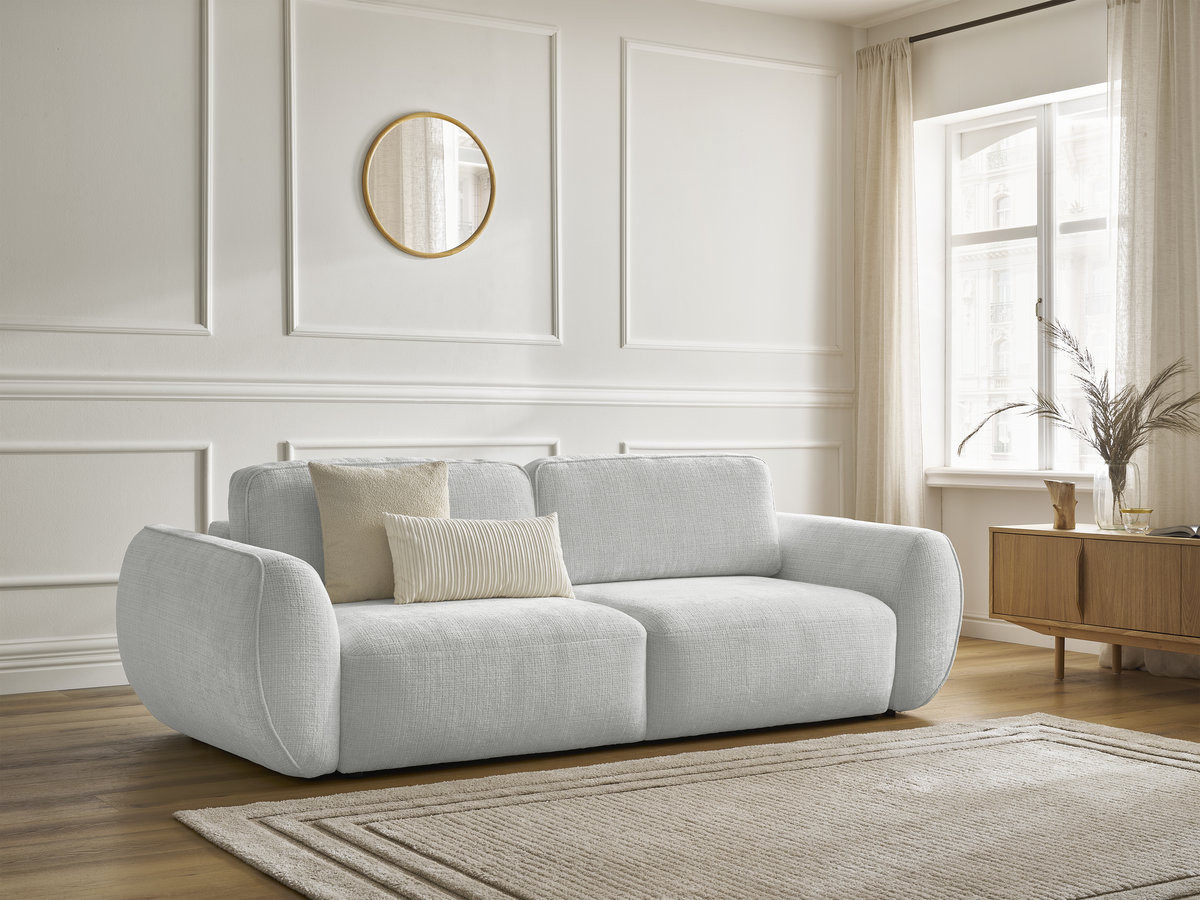 Canapé droit convertible 3 places DENISE texturé gris clair