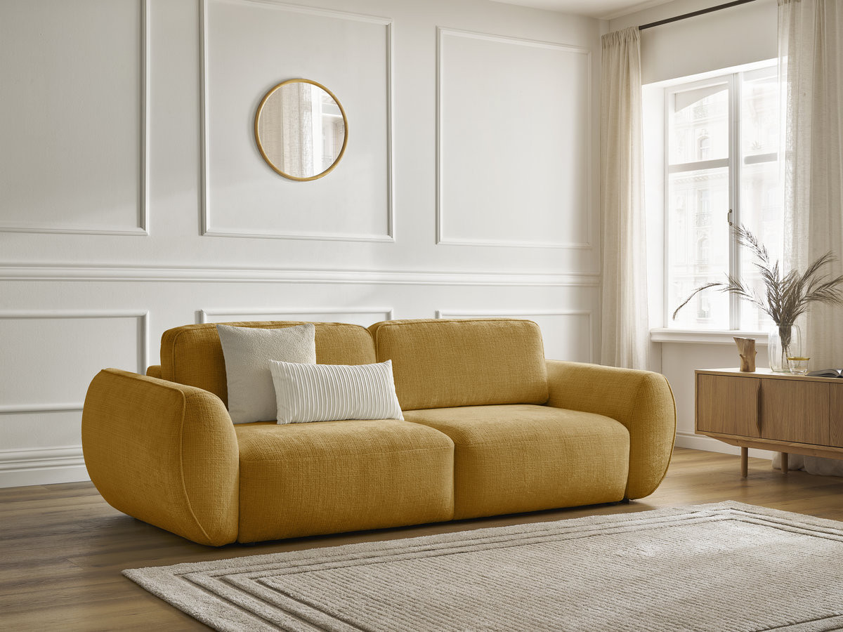 Canapé droit convertible 3 places DENISE texturé jaune