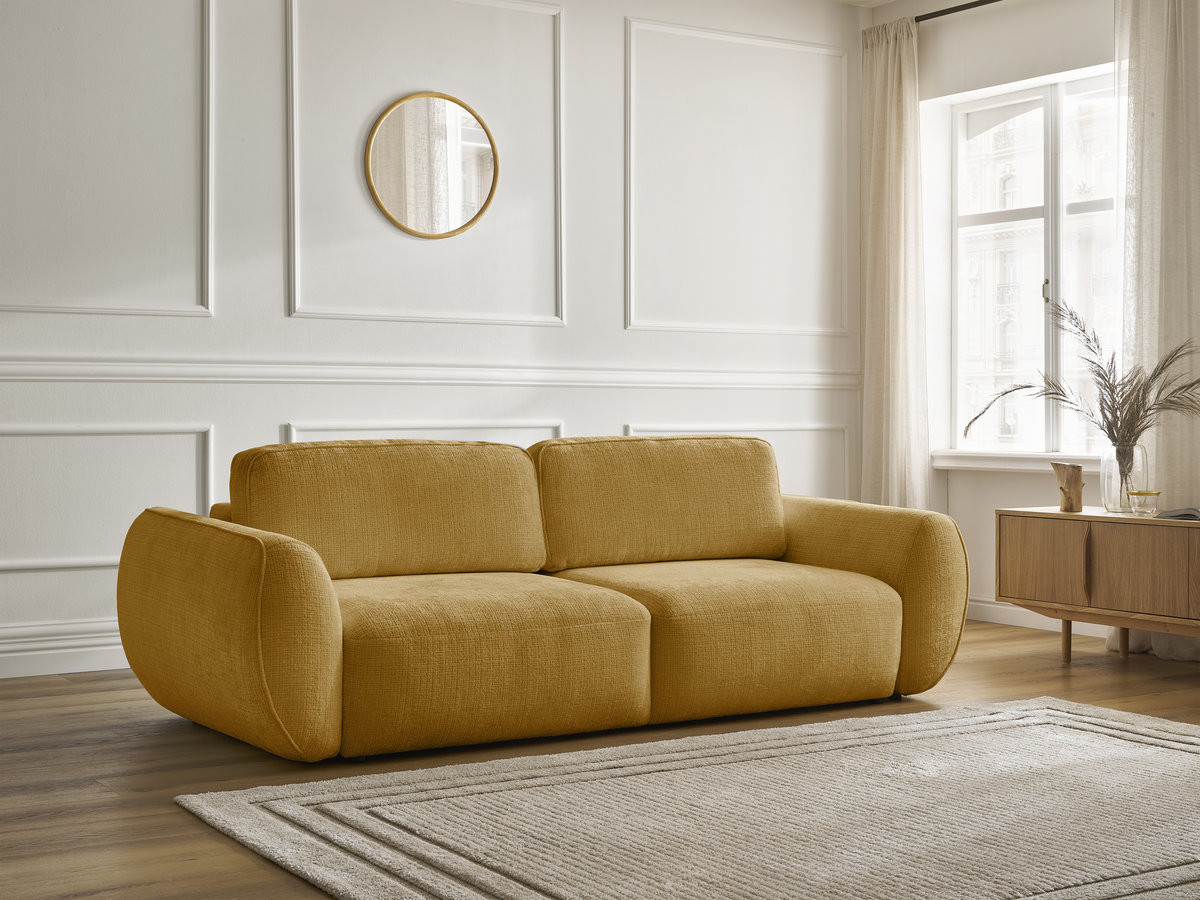 Canapé droit convertible 3 places DENISE texturé jaune — vue 6