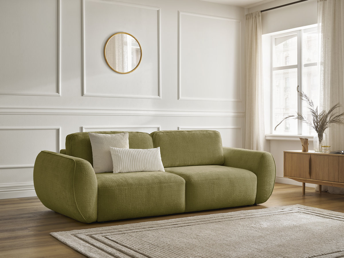 Canapé droit convertible 3 places DENISE texturé vert