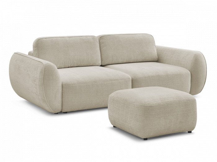 Canapé droit convertible 3 places DENISE tissu texturé avec pouf