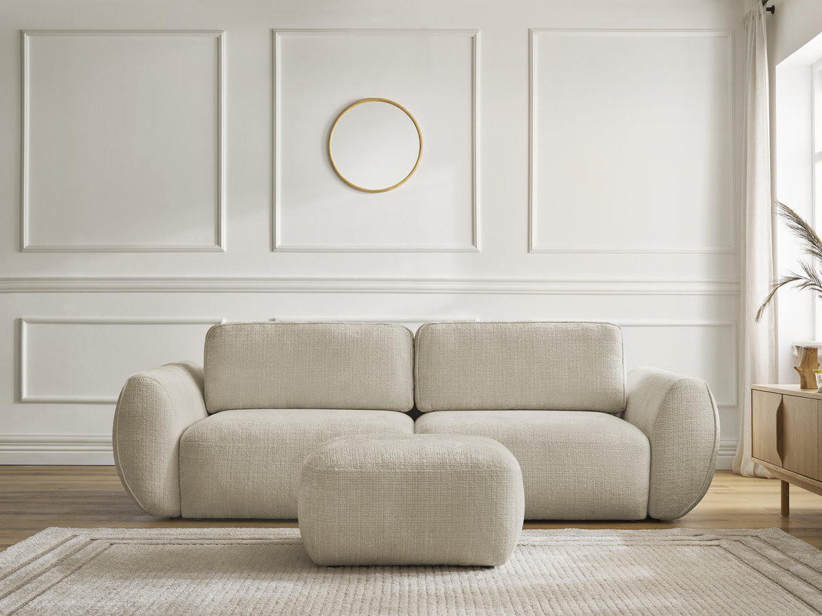 Canapé droit convertible 3 places DENISE texturé avec pouf beige — vue 5