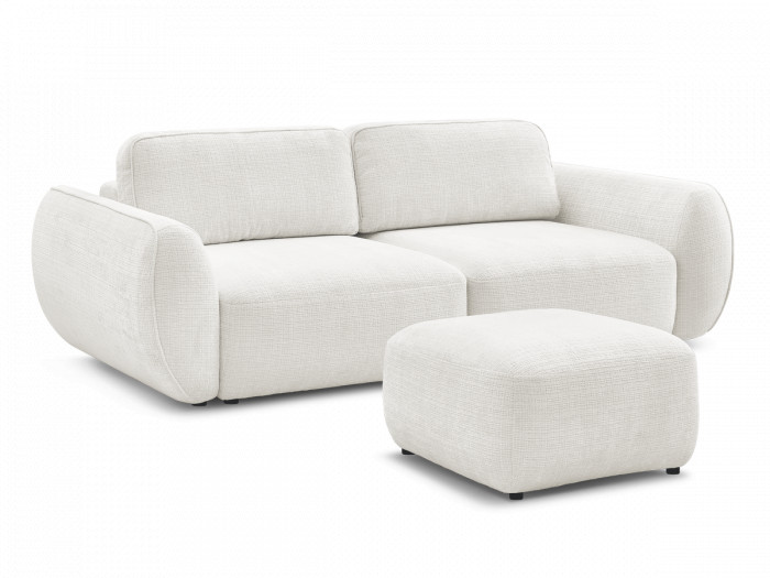 Canapé droit convertible 3 places DENISE tissu texturé avec pouf