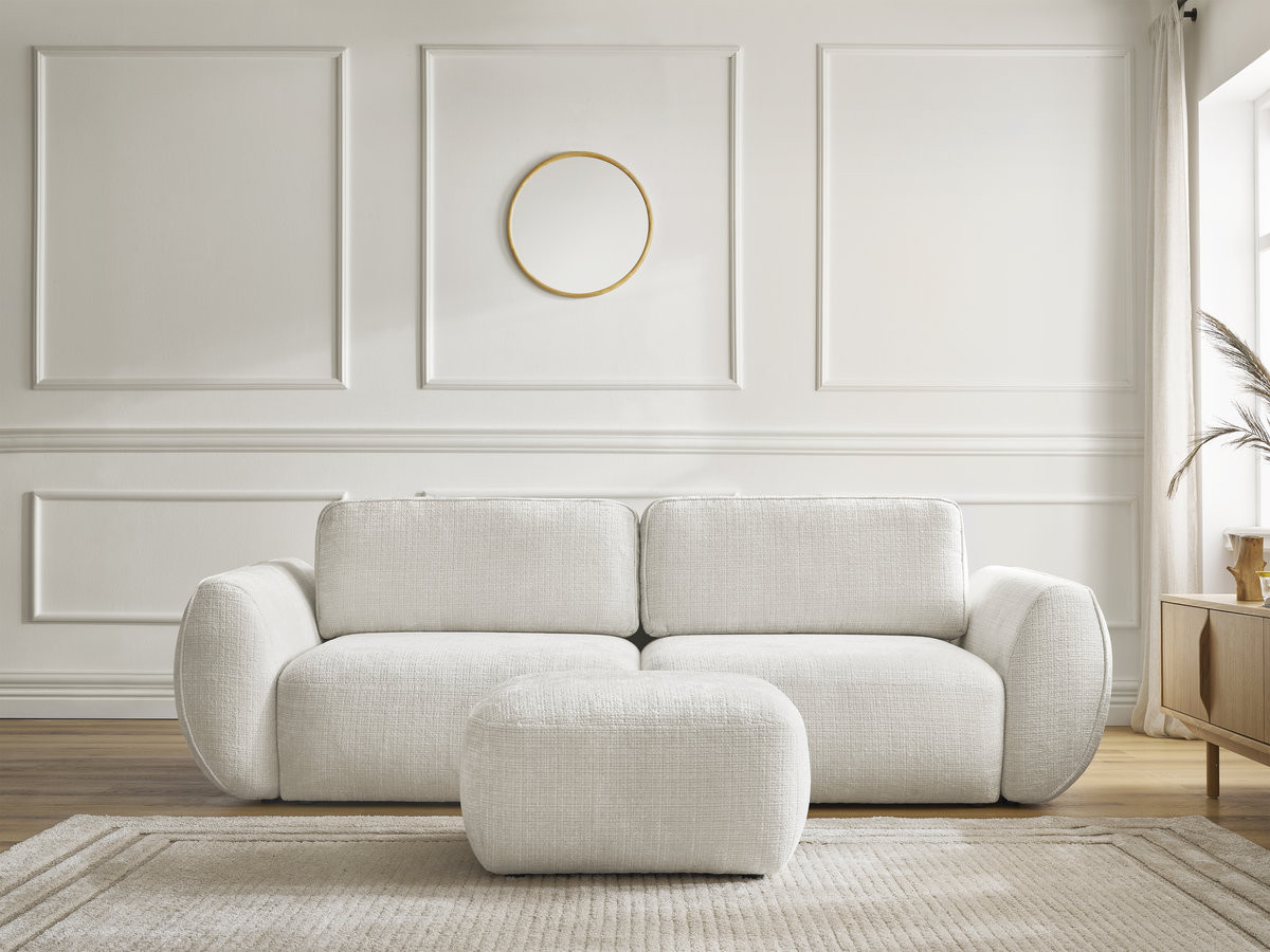 Canapé droit convertible 3 places DENISE texturé avec pouf blanc — vue 5