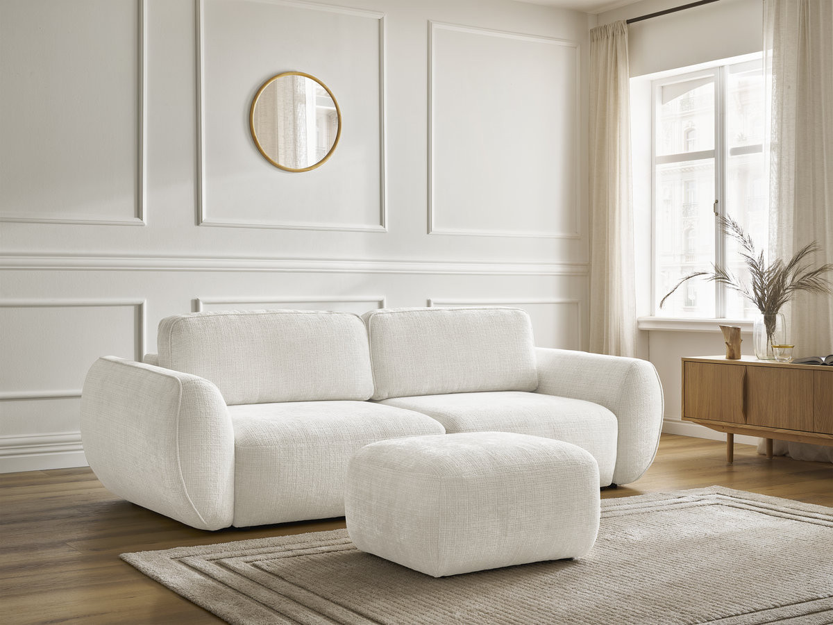 Canapé droit convertible 3 places DENISE texturé avec pouf blanc — vue 6