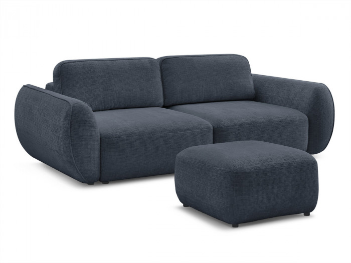 Canapé droit convertible 3 places DENISE tissu texturé avec pouf
