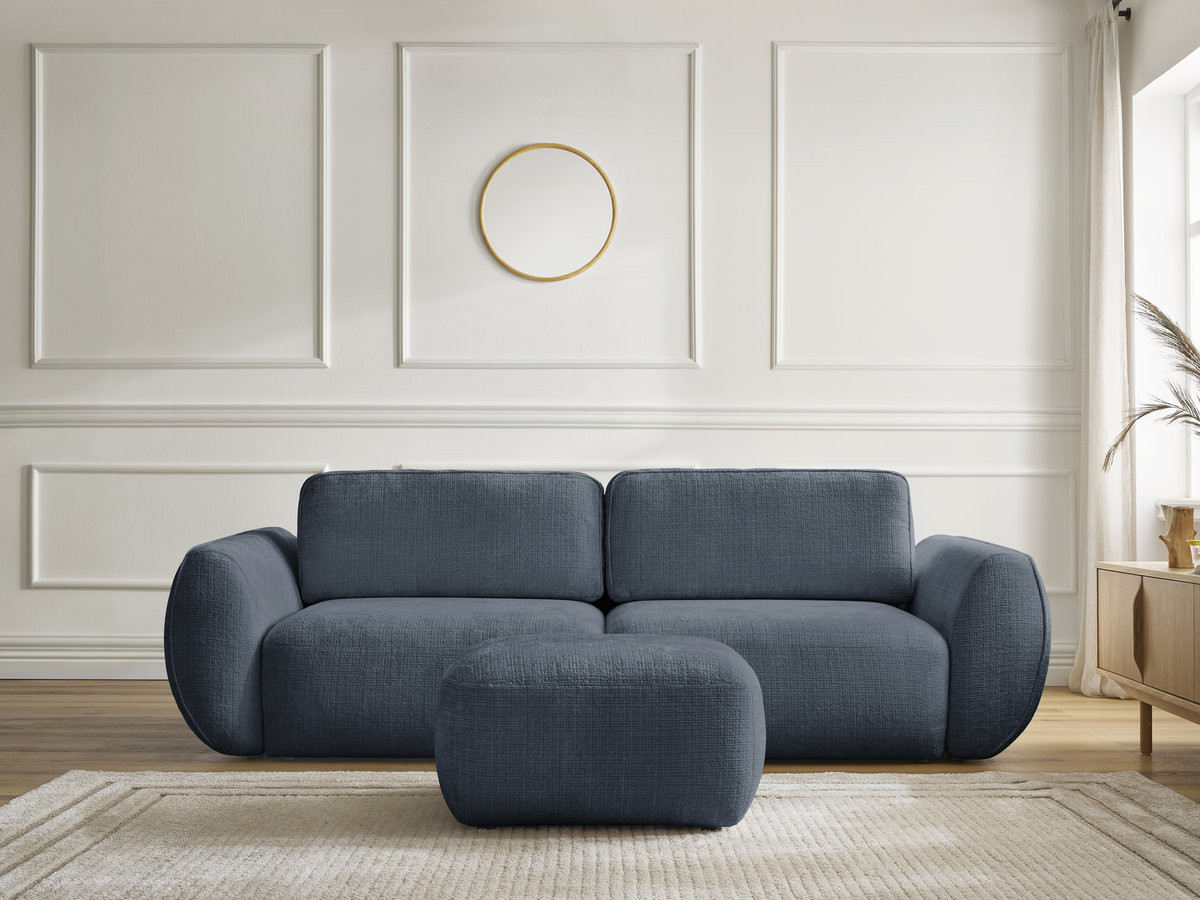 Canapé droit convertible 3 places DENISE texturé avec pouf bleu foncé — vue 5