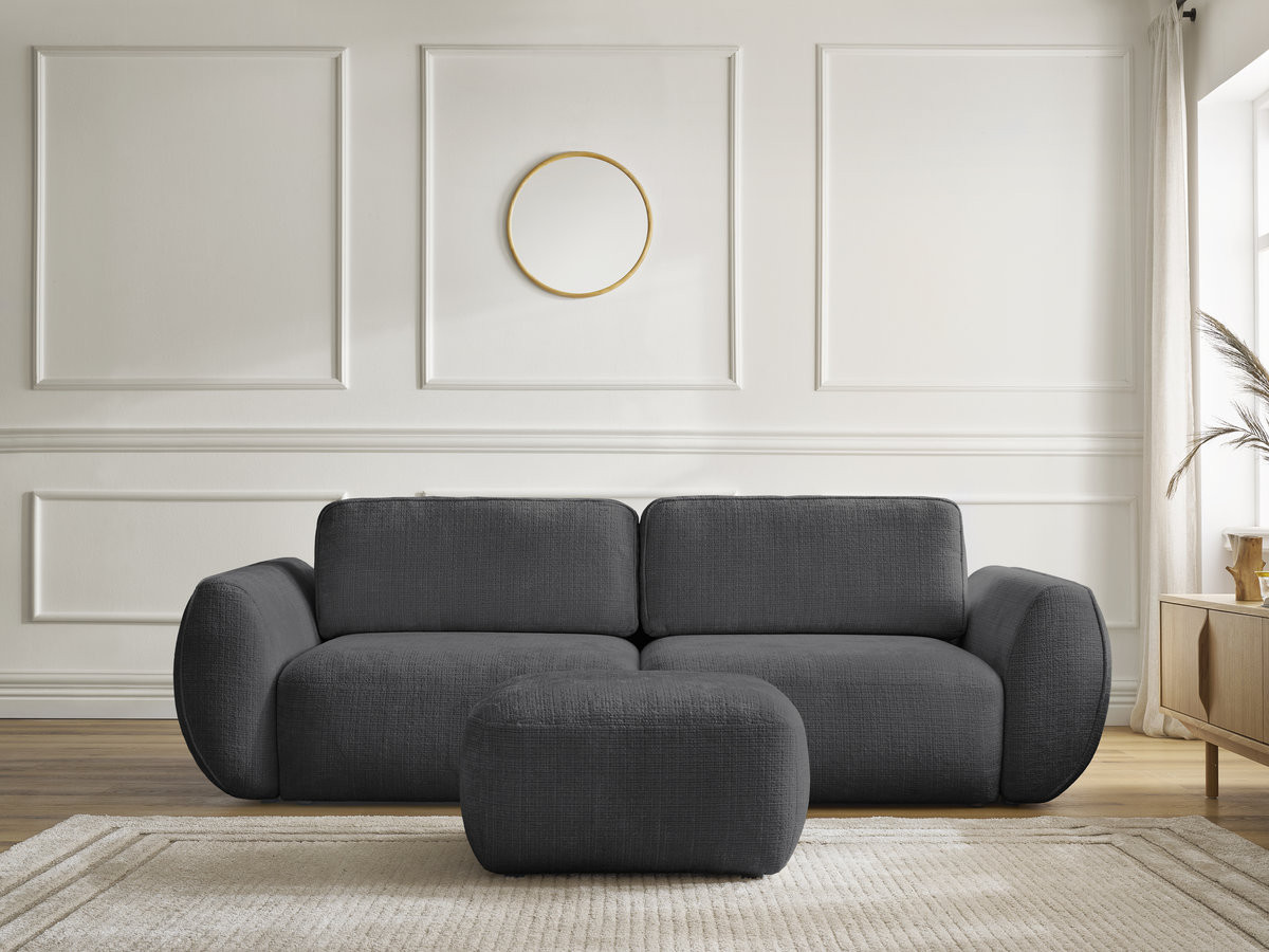 Canapé droit convertible 3 places DENISE texturé avec pouf bleu foncé — vue 6