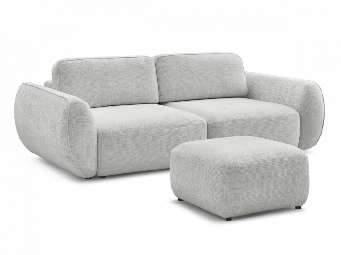 Canapé droit convertible 3 places DENISE tissu texturé avec pouf