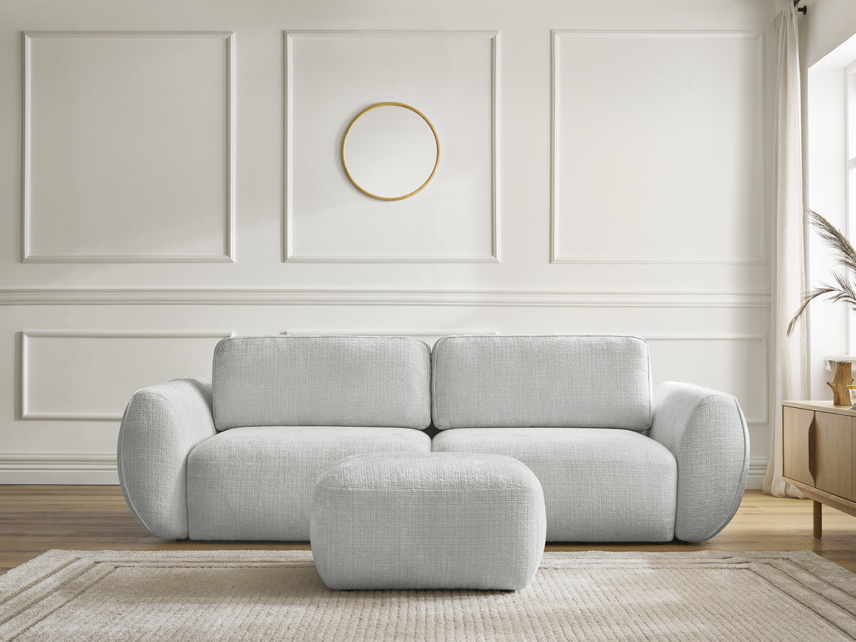 Canapé droit convertible 3 places DENISE texturé avec pouf gris clair — vue 5