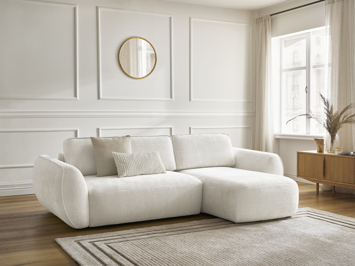 Canapé d'angle convertible DENISE texturé blanc